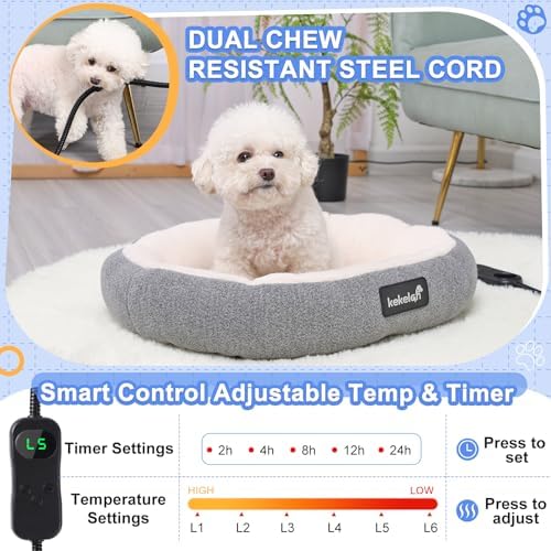 Indoor Heated Cat Bed, Heated Pets Bed for Indoor Cats Kitten Small Dogs Puppy Machine Washable Electric Warming Bed Mat Soft Cozy Pet Heating Pad with Timer & Temp Adjustable