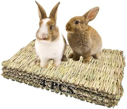 kathson 4 PCS Large Grass Mat for Rabbit, Natural Bunny Woven Hay Mat Straw Small Animal Bedding Nest for Guinea Pigs Hamster Chinchillas Puppy Biddy Sleeping Chewing Scratching