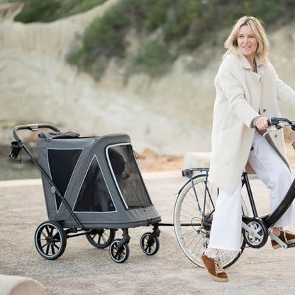 Beberoad Dog Stroller for Large Dogs, 2-in-1 Pet Stroller & Dog Bike Trailer, R7 All-Terrain ER Tires with Shock Absorption, One-Hand Fold, 360° Mesh Ventilation, Waterproof Removable Fabric
