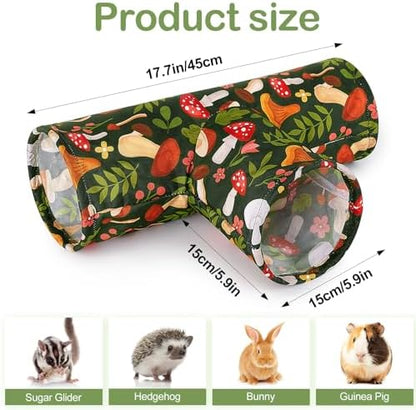 Bienbee Guinea Pig Tunnel, 3 Way Washable Guinea Pig Hideout,Foldable Rabbit Tunnel Guinea Pigs Toys for Bunny Hamster Chinchilla Ferret Rabbit Guinea Pigs Accessories Mushroom