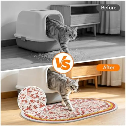 Cat Litter Mat, 33"x22" High Density PVC Litter Rug Trapping Mat, Non-Slip, Waterproof & Urine-Proof Kitty Litters Catcher Mats, Keep Floor Clean, Soft on Kitten Paws, Cat Essentials Brown
