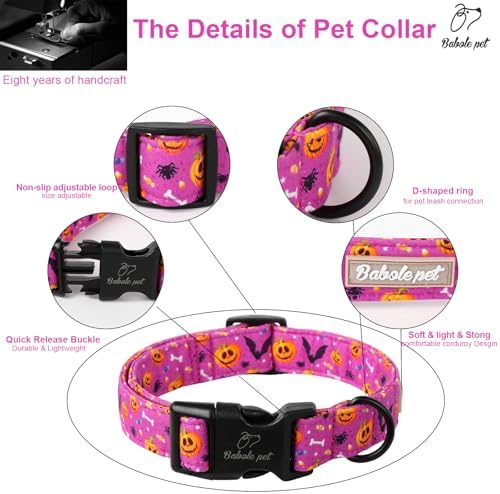 Halloween Dog Collar, Purple Pumpkin Bat Print Puppy Collar L