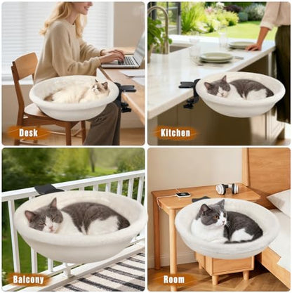 IPOW 360° Rotating Cat Desk Bed Semi-Circular Cat Bed Maximum Hold Up to 40lb Suitable for Various Desktops