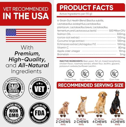 Dog Allergy Relief Chews – Anti Itch & Skin Support for Dogs, Stops Scratching, Paw Licking & Hot Spots, Probiotics for Gut & Immune Health, Chicken Flavor, 180 Soft Chews
