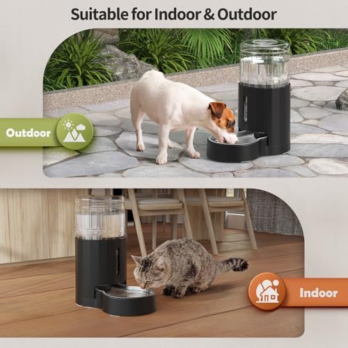 JUNSPOW Cat Water Dispenser with Stainless Steel Bowl (4L Black)