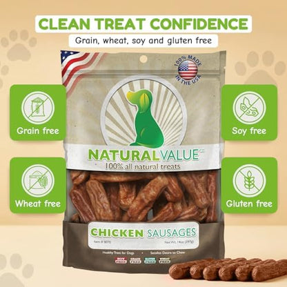 Loving Pets Natural Value Chicken Sausages - Soft Jerky Dog Treats for Large & Small Breeds - Healthy Gluten, Wheat, Soy & Grain Free Pet Treats for Dogs
