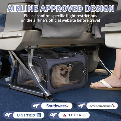 Petsfit Airline Approved Pet Carrier for Small Dogs & Cats, 19x9x12 TSA Approved Carrier, with Removable Dual-Sided Padding (2-Way Placement) - Fits Under Most Airplane Seats, Escape Proof (Navy)