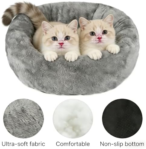 Soft Cat Bed, Cat Beds for Indoor Cats, Calming Nest, Self Warming Cave, Plush Cozy Pod for Indoor Kitten or Small Dogs, Kitty Bed with Non-Slip Bottom