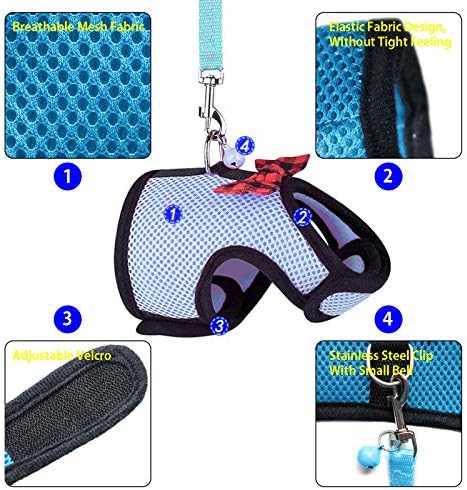 Animal Harness and Leash, 2pcs Ferret Harness No Pull Mesh Pink Blue,S