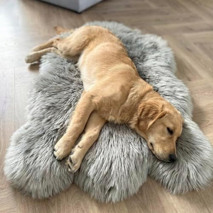 IHAPPYDOG Faux Fur Orthopedic Dog Bed, Memory Foam, Grey 40"x25"