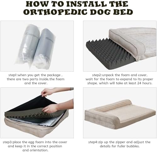WINDRACING Orthopedic Dog Beds for Extra Large, XXLarge Dogs, Waterproof Egg Foam Dog Sofa Bed with L Bolster Sides, Washable Pet Bed with Removable Cover & Non-Slip Bottom, 46 x 30 inch, Beige
