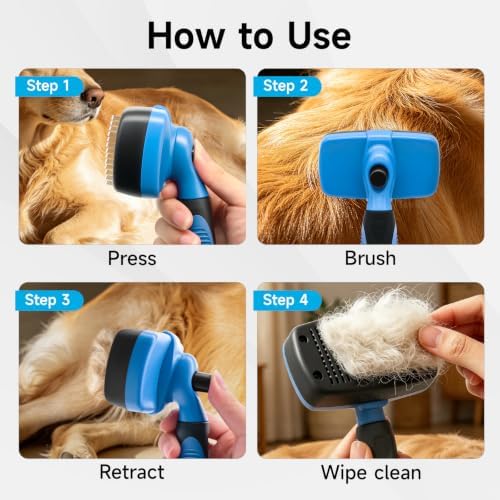 Self-Cleaning Dog Brush for Shedding, Slicker Brush & Grooming Tool
