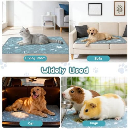 3 Packs Washable Guinea Pig Cage Liners with with Paw Print, Waterproof Guinea Pig Pee Pads Reusable Absorbent Bedding Anti Slip Mats for Small Animals Bunny Rabbit Hamster (Blue, 47 x 24in)
