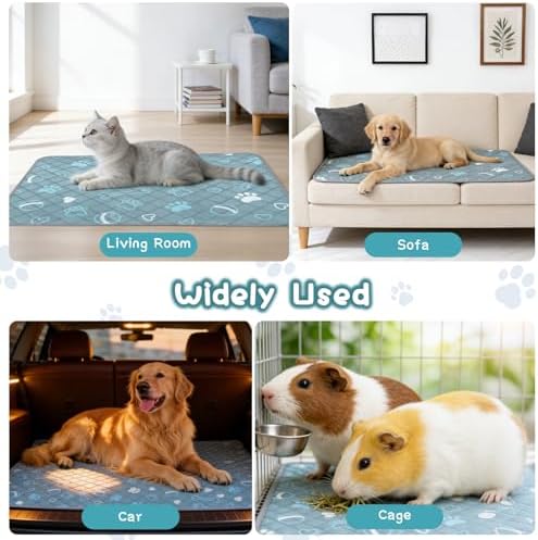 6 Packs Washable Guinea Pig Cage Liners with with Paw Print, Waterproof Guinea Pig Pee Pads Reusable Absorbent Bedding Anti Slip Mats for Small Animals Bunny Rabbit Hamster (Blue, 24 x 18in)