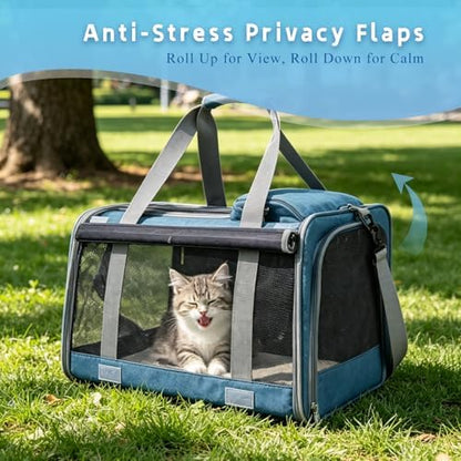 Pet Carrier for Medium-Small Cats, Collapsible Cat Carrier and Soft-Sided Pet Carrier for Medium Big Cats and Puppy Up to 17lbs, 2-Way Entry with Privacy Cover, Travel Bag L18.9”X11.42”X11.42”