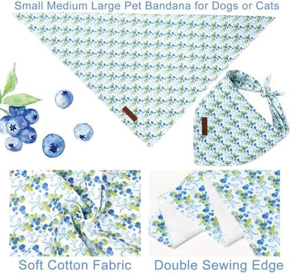 Blueberry Dog Bandana, Spring Summer Blueberry with Bowtie Puppy Bandana for Girl Female Dogs, Soft Cotton Pet Triangle Bid Scarf Kerchief for Girl Boy Dogs or Cats