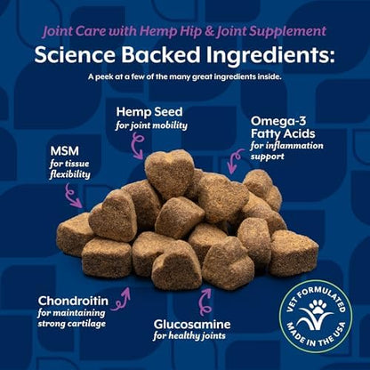 NaturVet Hip & Joint Care with Hemp Seed Supplement for Dogs, 60ct