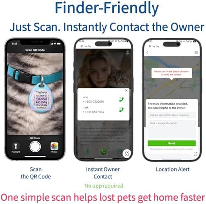 QR Code Cat ID Tag for Collar, Smart Pet ID with Free Online Profile, Instant Scan to Contact Owner, Silent Anti-Lost Cat Tag, No App or Subscription, Black 1”