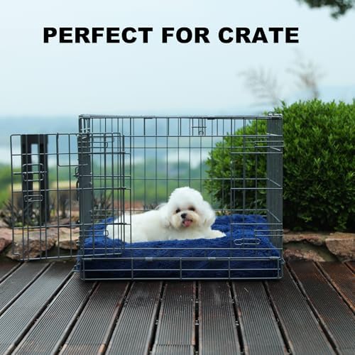 Bedfolks Waterproof Dog Crate Bed, Plush Dog Pad, 23"x18", Solid Dark Blue