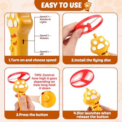 BABORUI Cat Toy Disc Launcher, Rechargeable Interactive Cat Fetch Toy Launcher with 8 Flying Discs, Flying Enrichment Toys for Indoor Bored Kittens & Adult Cats (Yellow)