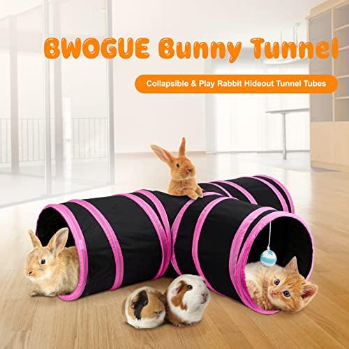 BWOGUE Bunny Tunnels & Tubes, 3-Way Collapsible Rabbit Hideout for Bunnies