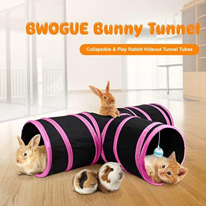 BWOGUE Bunny Tunnels & Tubes, 3-Way Collapsible Rabbit Hideout for Bunnies