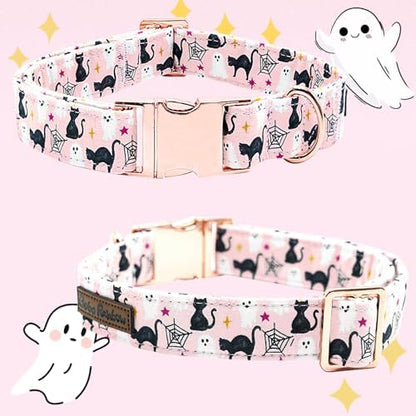 Dog Collars, Halloween Pet Collar Fall Dog Collar Ghost Print Pet Collar Durable Metal Collar Cute Boy Girl Dog Collars Adjustable Dog Collar for Medium Dogs