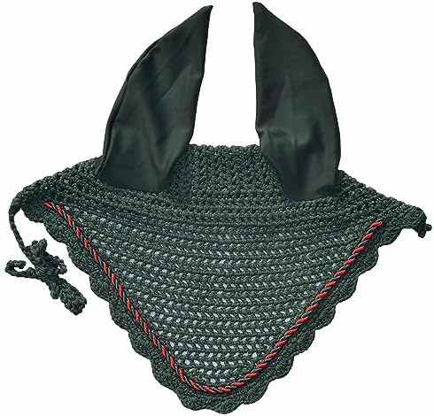 Elegant Horse Ear Bonnet, Fly Veil & Fly Mask – Superior Fly Protection with Style and Comfort for Every Ride (Dark Green, COB)