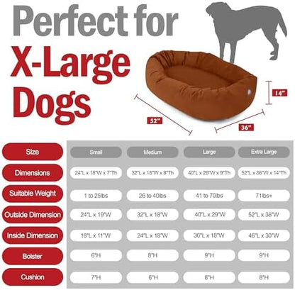 Majestic Pet 52 Inch Suede Calming Dog Bed Washable – Cozy Soft Round Dog Bed w/Spine Support for Dogs to Rest Head - Fluffy Donut Dog Bed 52x35x11 (Inch) - Round Pet Bed X- Large – Rust (2025)