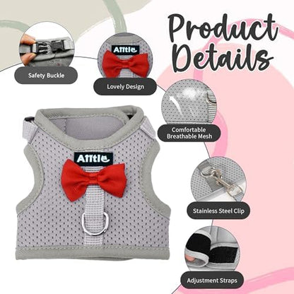 AIITLE Breathable Bunny Harness and Leash Set with Cute Bow, Grey L
