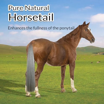 33.5 IN Long 1 LB Horse Tail Extension with Braided Horsehair Loop & Blunt Cut Bottom (Medium Gray)