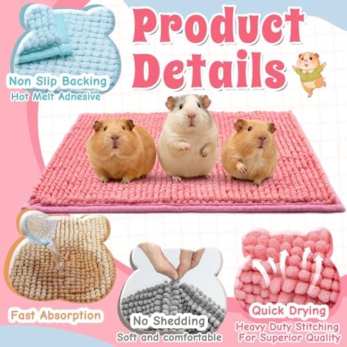 Guinea Pig Cage Liner, 4 PCS Washable Guinea Pig Bedding Fleece Mat