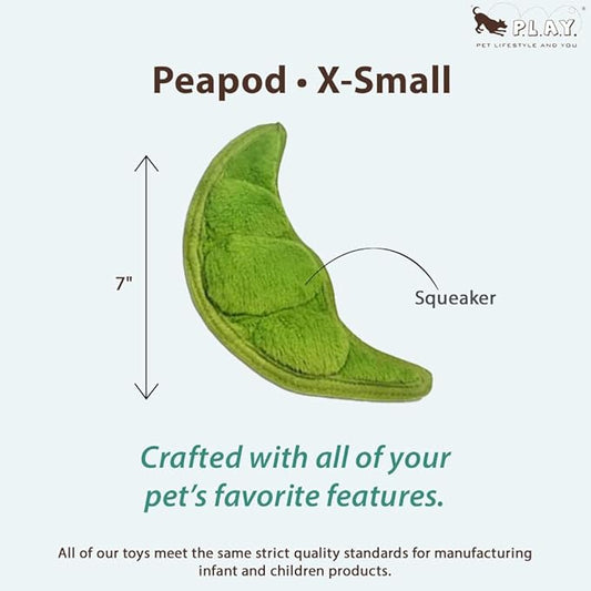 P.L.A.Y. Cute Plush Dog Toys - Fruit & Vegetable Themed Durable Squeaker Chew Toy, Great for Puppies & Small, Medium, Large Dogs - Machine Washable, Recycled Materials (Garden Fresh Peapod, X-Small)