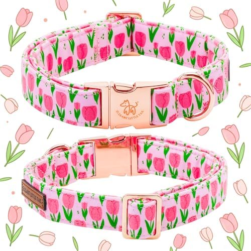 Elegant little tail Dog Collar with Flower, Pink Flower Girl Pet Collars for Female Dogs Floral Pet Adjustable Puppy Collars with Flowers for Small Medium Large Dogs