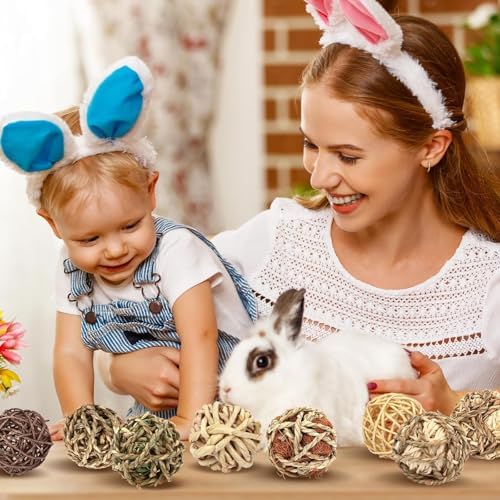 William Craft Bunny Chew Grass Balls, 6 Pcs Rolling Chew Toys for Small Animals, Natural Chew Grass Toys and Bunny Treats for Rabbits, Guinea Pigs, Chinchillas, Hamsters, Mice Teeth Grinding