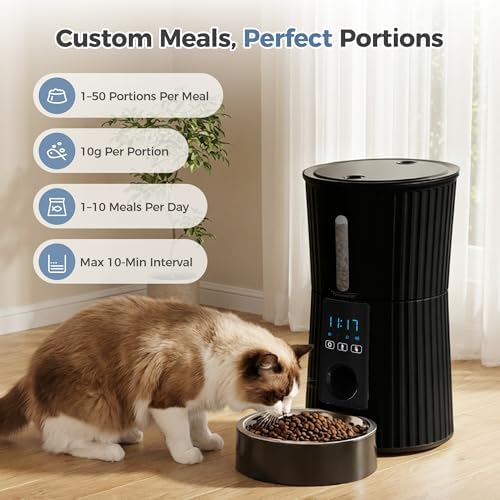 DUMOS 4L Automatic Cat Feeder, Dog Food Dispenser with APP Control, Black