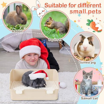 Reallnaive 15 Pcs Rabbit Starter Kit Small Rabbit Litter Box Girls Gift Animal Grooming Kit Bunny Toys Bowl Blankets with Cleaning Set for Guinea Pig Accessories(Beige)