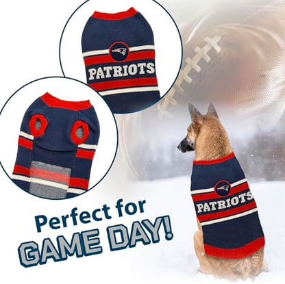 NFL New England Patriots Dog Sweater, Size Extra Large. Warm and Cozy Knit Pet Sweater with NFL Team Logo, Best Puppy Sweater for Large and Small Dogs