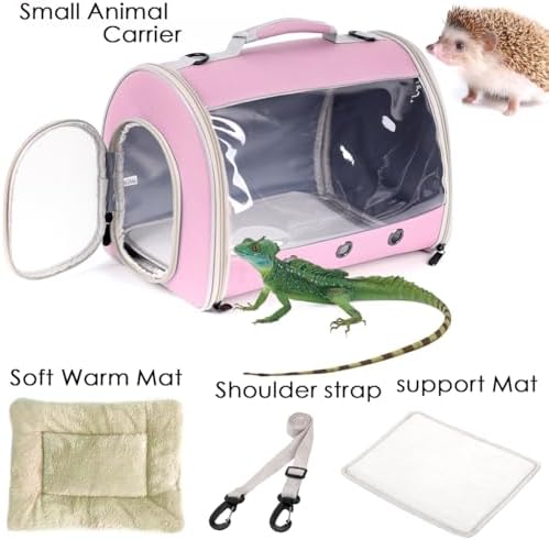 Small Animal Travel Backpack Carrier,Portable Bearded Dragon Bag for Sugar Glider,Hedgehog,Rat,Bunny,Rat,Outdoor Used (Pink, Carrier L+ I Leash)