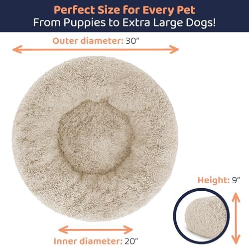 Donut Dog Bed - Premium Comfort for Anxiety Relief - Fluffy & Calming Design with Ultra-Plush Support | Cozy Round Dog Bed with Super Soft Circle Style (Beige, Medium)
