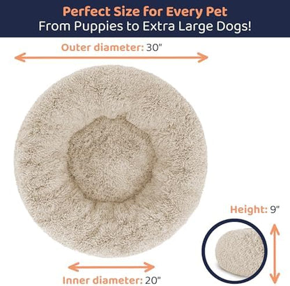 Donut Dog Bed - Premium Comfort for Anxiety Relief - Fluffy & Calming Design with Ultra-Plush Support | Cozy Round Dog Bed with Super Soft Circle Style (Beige, Medium)
