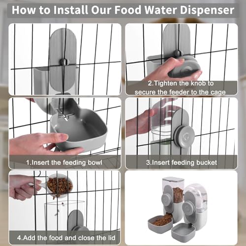 Lemtrflo Rabbit Feeder, Bunny Water Bottle Dispenser, Pet Cage Food Bowl