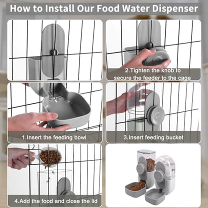 Lemtrflo Rabbit Feeder, Bunny Water Bottle Dispenser, Pet Cage Food Bowl