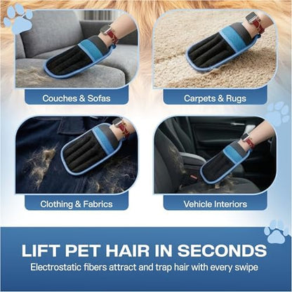 Pet Hair Remover Kit – New 2026 – Electrostatic Glove + 6 Fur-Releasing Laundry Octopuses – Dog & Cat Hair Removal for Furniture, Couch, Carpet, Car Seat, Clothes, Bedding, Washer & Dryer