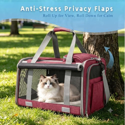 Pet Carrier for Medium-Small Cats, Collapsible Cat Carrier and Soft-Sided Pet Carrier for Medium Big Cats and Puppy Up to 17lbs, 2-Way Entry with Privacy Cover, Travel Bag L18.9”X11.42”X11.42”