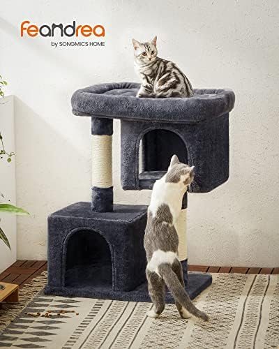 Feandrea Cat Tree, 33.1-Inch Cute Cat Tower, Plush Kitten Condo, Smoky Gray