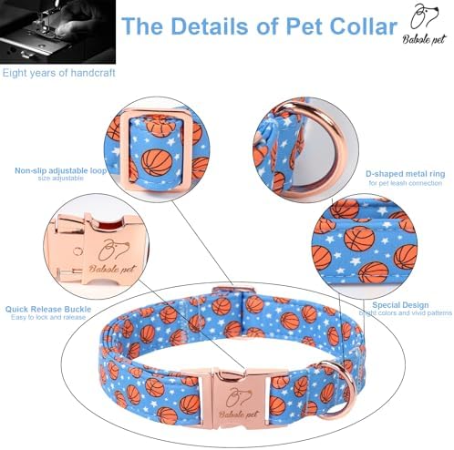 Adjustable Boy Dog Collar - Cute Blue Basketball Print Dog Collars for Giant Large Dogs, Durable Pet Heavy Duty Metal Buckle Collar XL