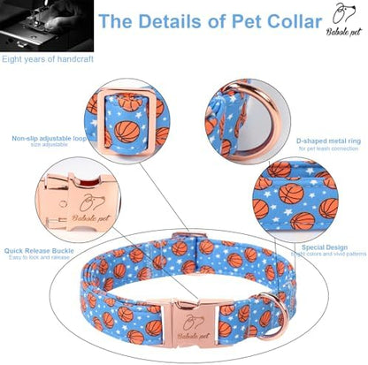 Adjustable Boy Dog Collar - Cute Blue Basketball Print Dog Collars for Giant Large Dogs, Durable Pet Heavy Duty Metal Buckle Collar XL