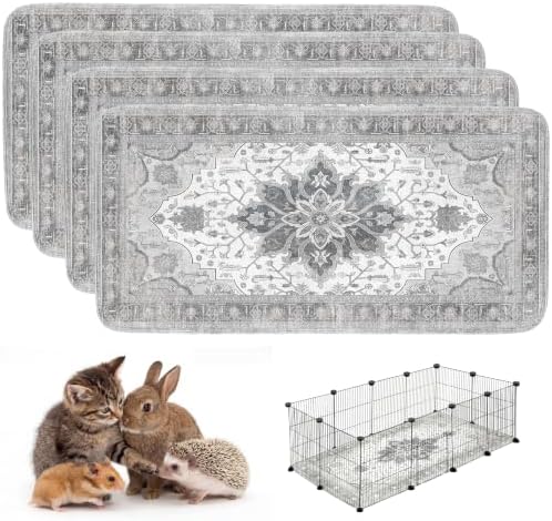 4PACK Washable Guinea Pig Pee Pads,Absorbent Reusable Guinea Pig Cage Liners,Waterproof,Leak-Proof & Non-Slip Potty Pads for Small Animals Rabbit Hamster Rat.(Gray Floral,24"x48")