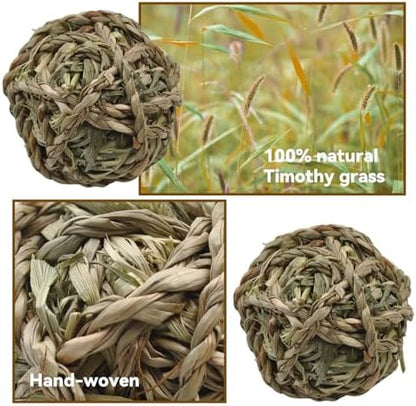 Rabbit Timothy Grass Ball 6 Pcs,Natural Bunny Grass Ball Timothy Hand Woven Chew Toys Small Animals Teeth Grinding Suitable for Hamster Guinea Pig Squirrel Totoro Gerbils